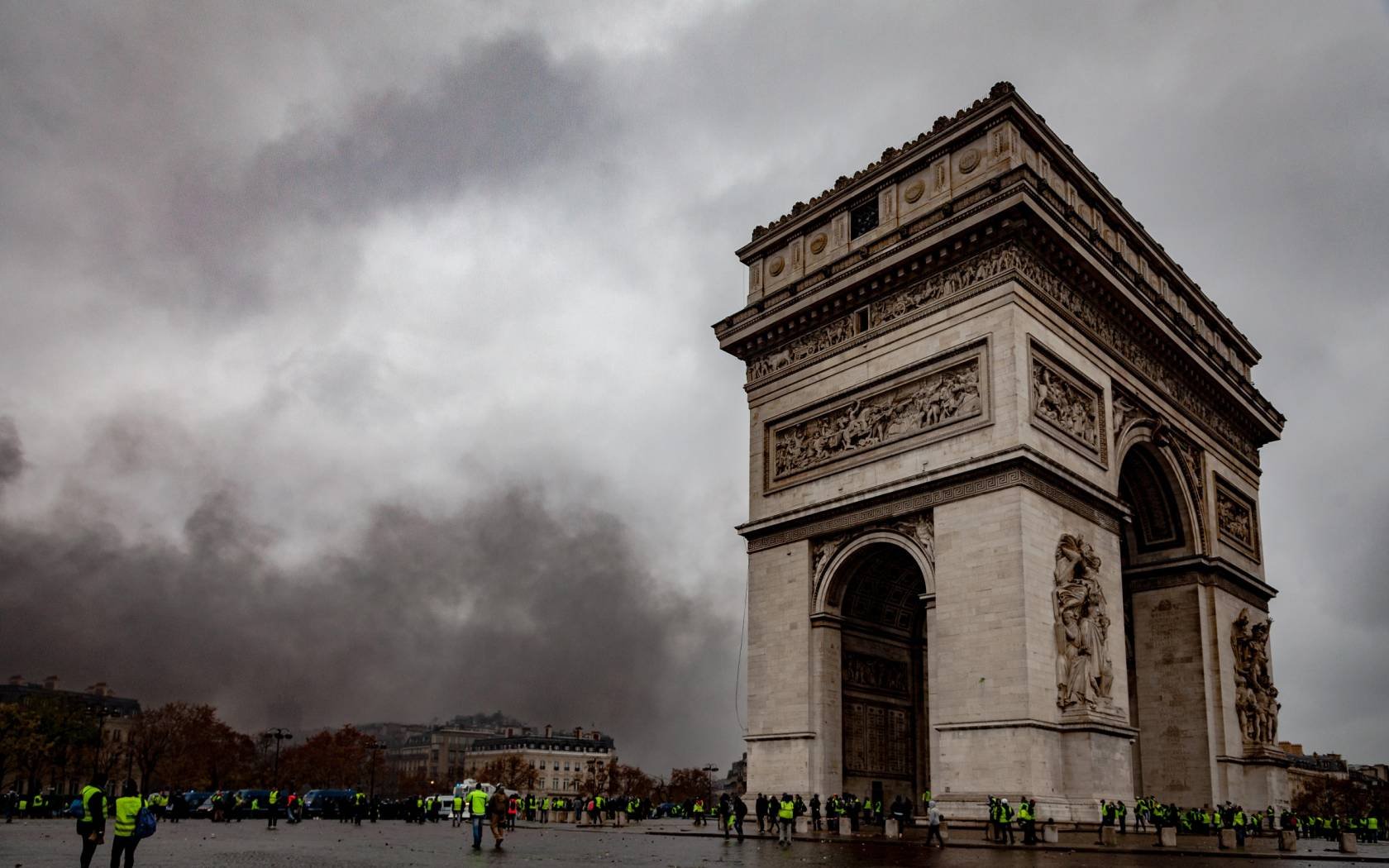 The Arc de Triomphe in December 2018 during the gilets jaunes