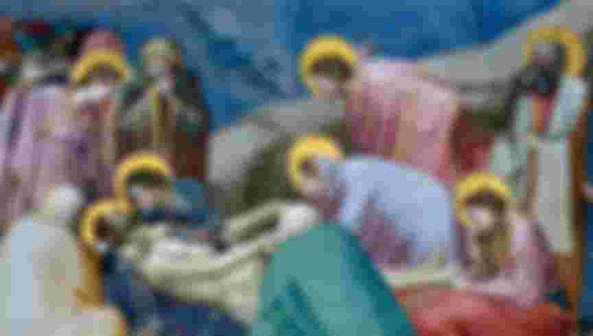 Lamentation for the Dead Christ. Fresco by the artist Giotto (1267-1337).